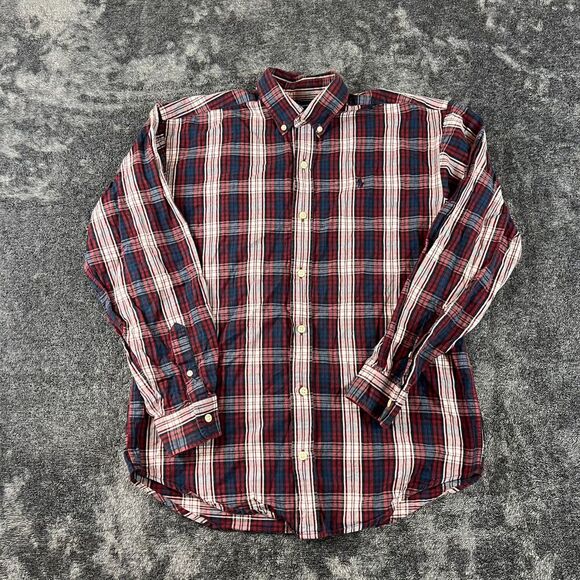 Ralph Lauren Button Up Boys L Long Sleeve Plaid Red Blue Pony Cotton - Picture 1 of 8